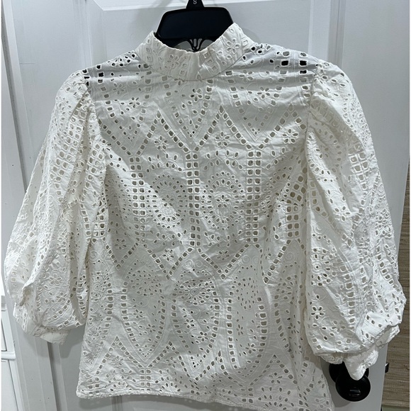GANNI Cotton Eyelet Puff Sleeve Blouse Size 38 - Picture 3 of 6